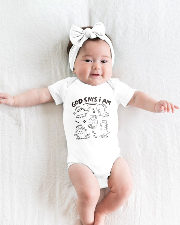 God say i am Dinosaur Bamboo Bodysuit