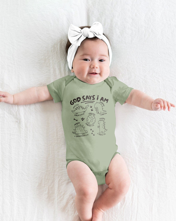 God say i am Dinosaur Bamboo Bodysuit