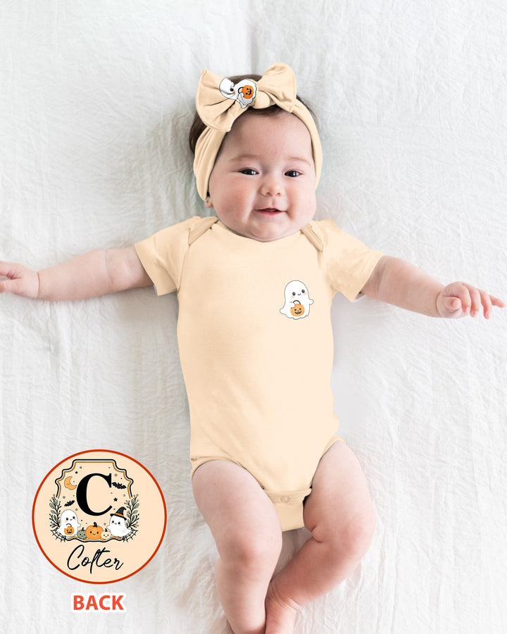 Custom Monogram Ghost Pumpkin Bamboo Bodysuit