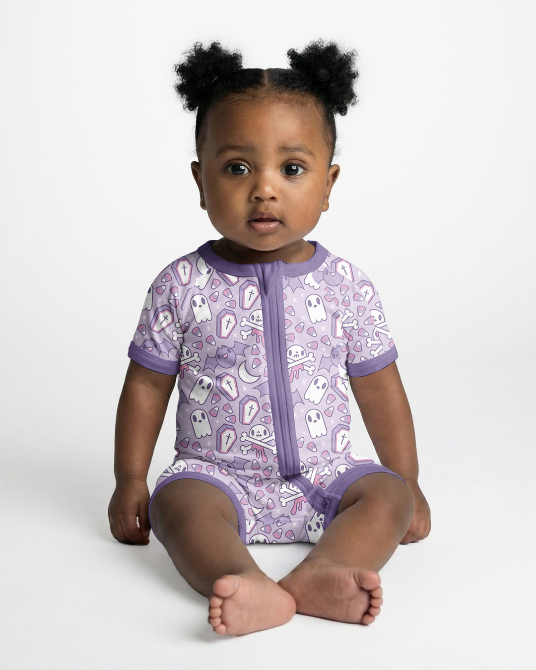 Cute Ghost Halloween Pastel Purple Spooky Bamboo Shorty Zippy
