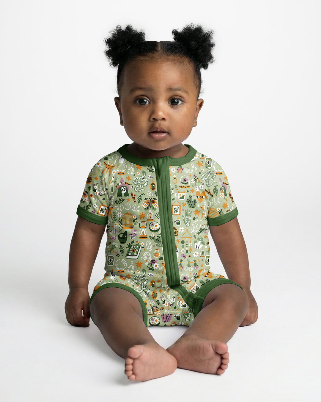 Boho Witchy Celestial Magic Floral Bamboo Shorty Zippy