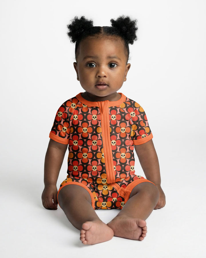 Retro Skull Flower Halloween Bamboo Shorty Zippy