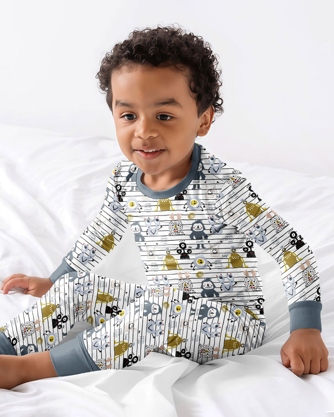 Playful Monster Friends Bamboo Two Piece Long Sleeve Pajama Set