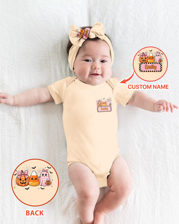 Personalized Spooky Baby Pink Halloween Bamboo Bodysuit