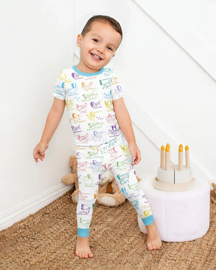 Dino Alphabet ABC Bamboo Two Piece Short Sleeve Pajama Set