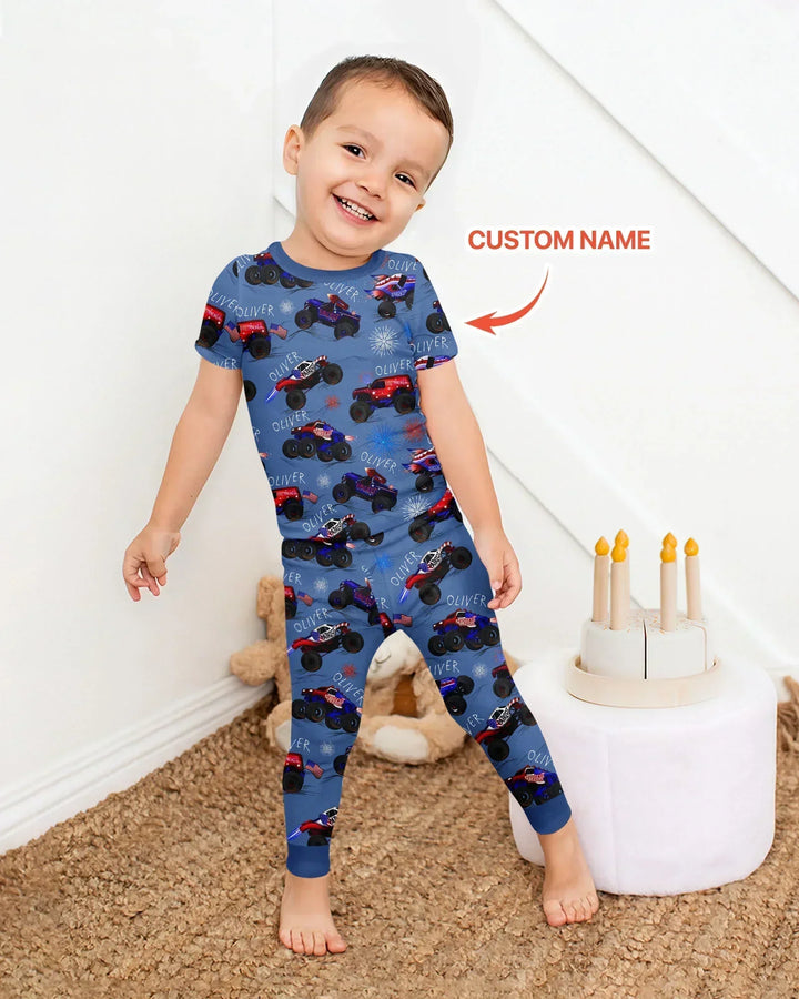 All American Thunder Custom Name Bamboo Two Piece Short Sleeve Pajama Set