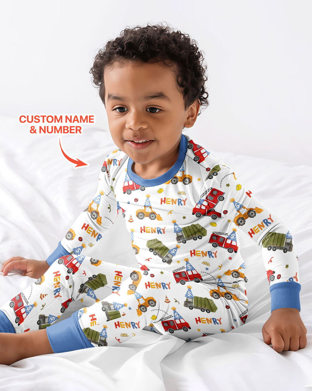 Personalized Birthday Trucks Bamboo Two Piece Long Sleeve Pajama Set