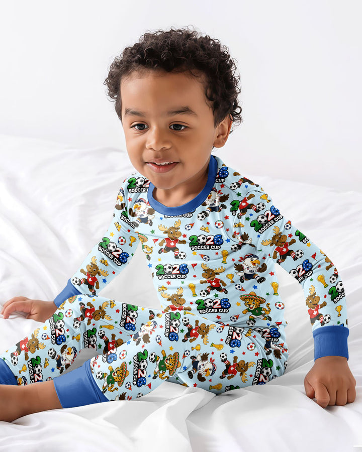 Soccer Cup Cute Mascots Bamboo Two Piece Long Sleeve Pajama Set