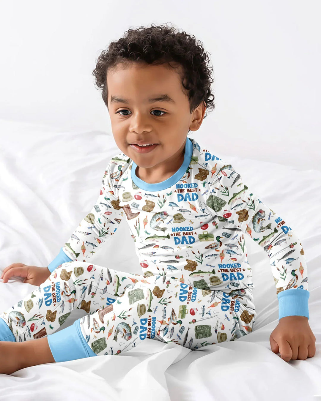 Hooked The Best Dad Daddy & Me Matching Bamboo Two Piece Long Sleeve Pajama Set