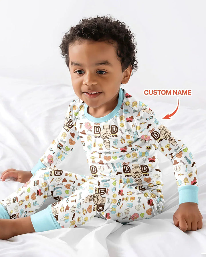 Custom Kids Name Best Dad Ever Bamboo Two Piece Long Sleeve Pajama Set