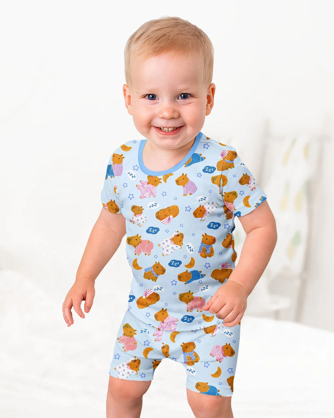 Conjunto de Pijama de Dos Piezas de Bambú con Mangas Cortas y Pantalones Cortos