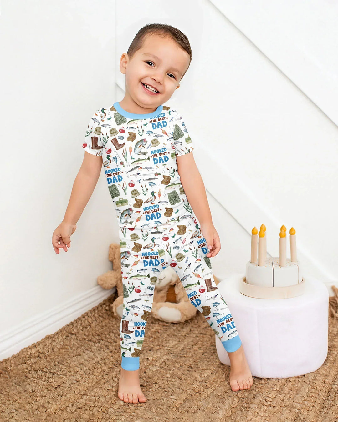Hooked The Best Dad Daddy & Me Matching Bamboo Two Piece Short Sleeve Pajama Set
