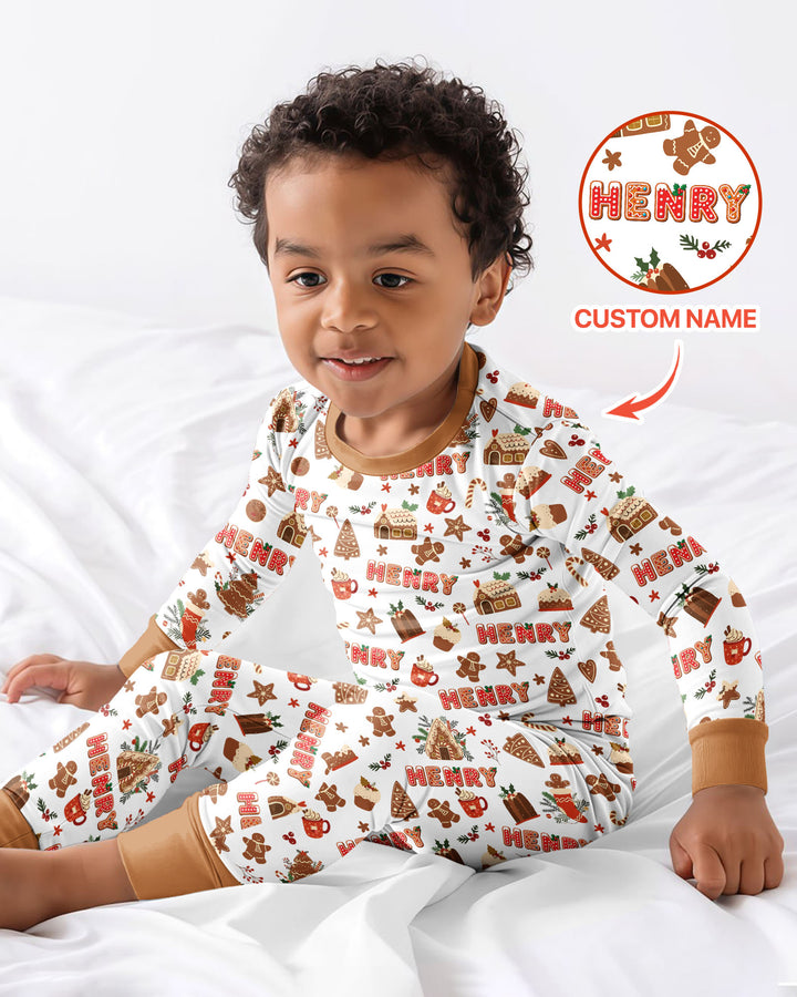 Personalized Gingerbread Christmas Bamboo Two Piece Long Sleeve Pajama Set