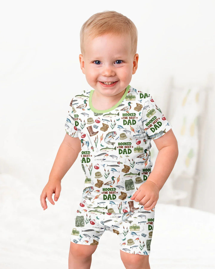 Hooked The Best Dad Daddy & Me Matching Bamboo Two Piece Short Sleeve Shorts Pajama Set