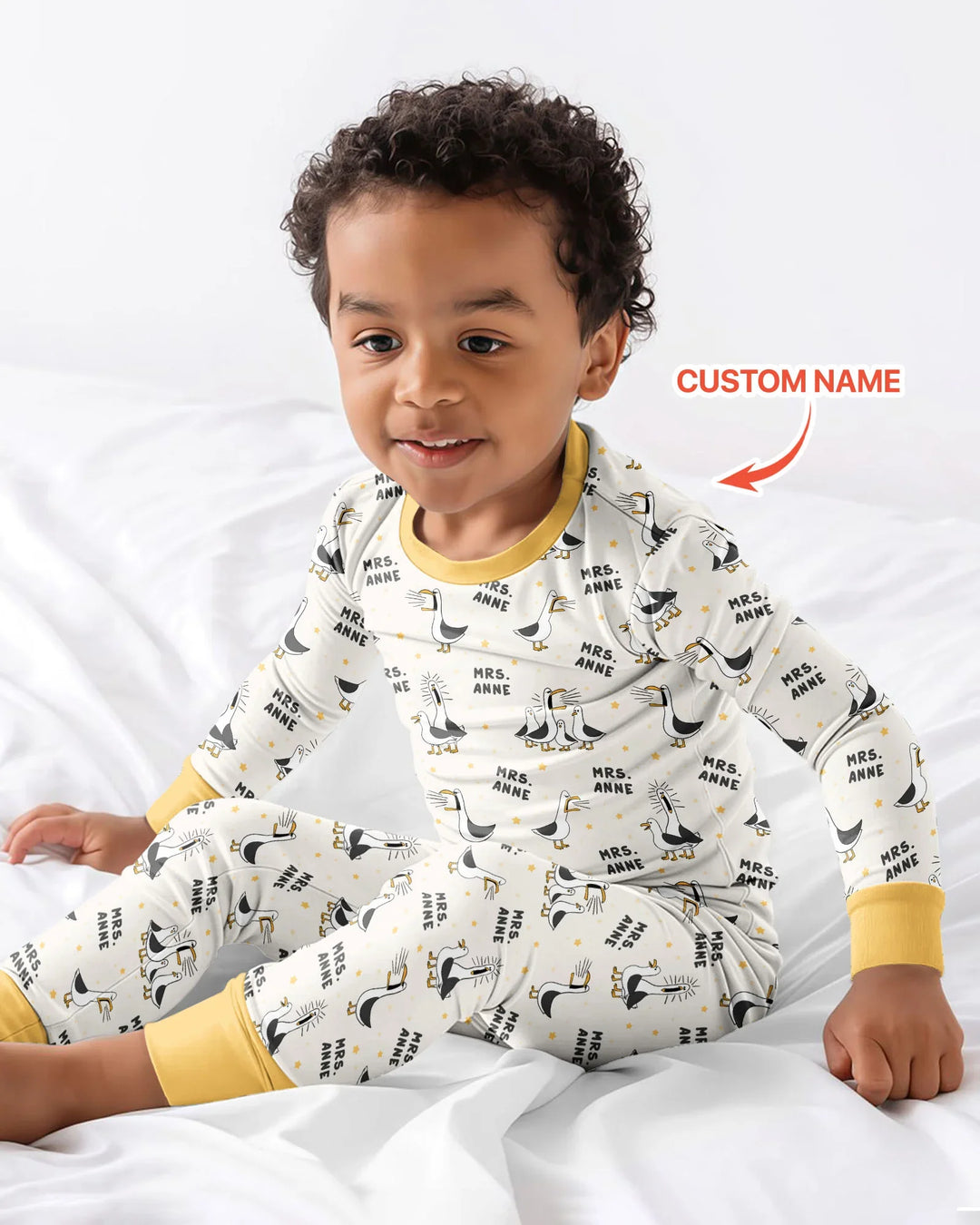 Custom Funny Seagulls Teacher Bamboo Two Piece Long Sleeve Pajama Set