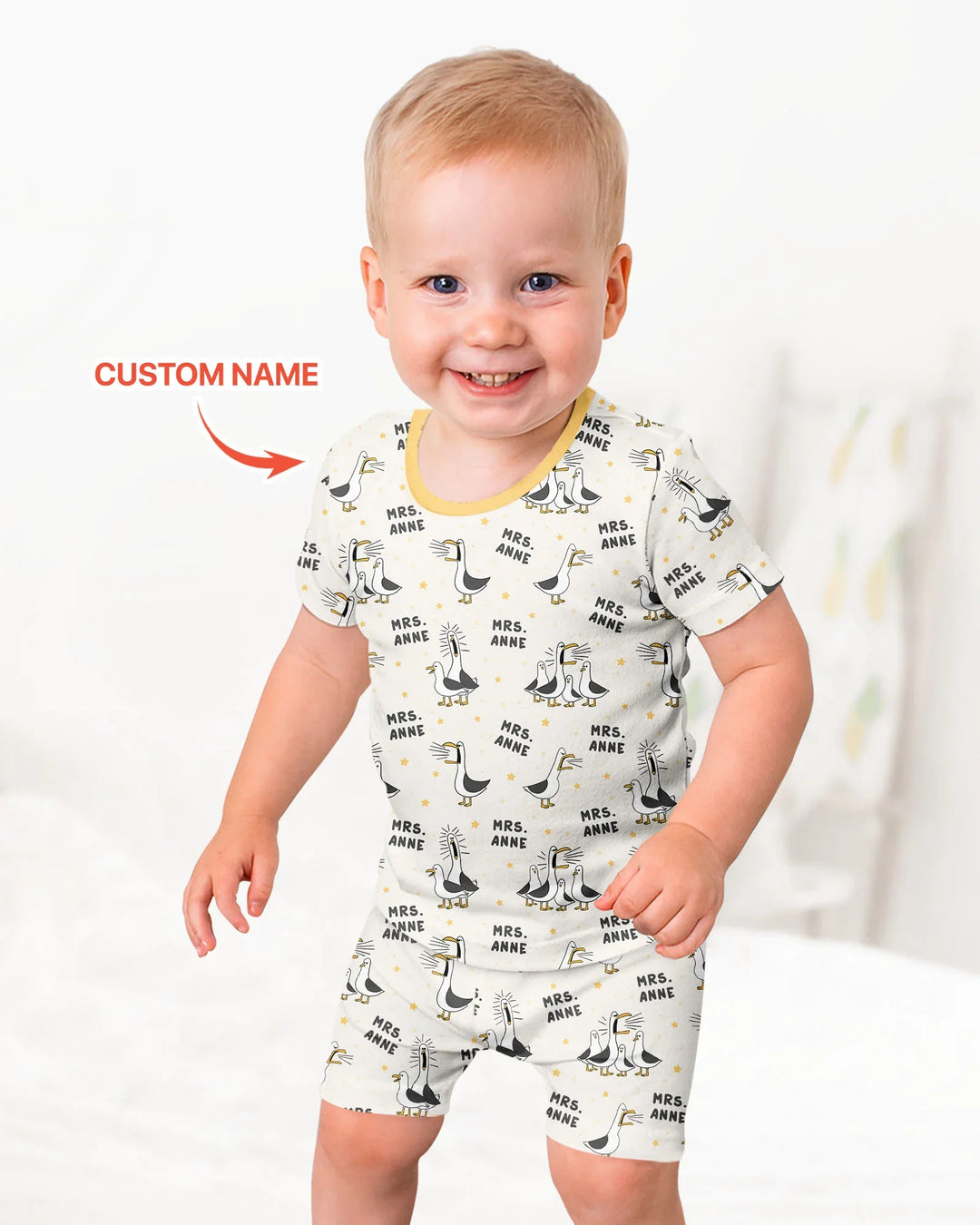 Custom Funny Seagulls Teacher Bamboo Two Piece Short Sleeve Shorts Pajama Set