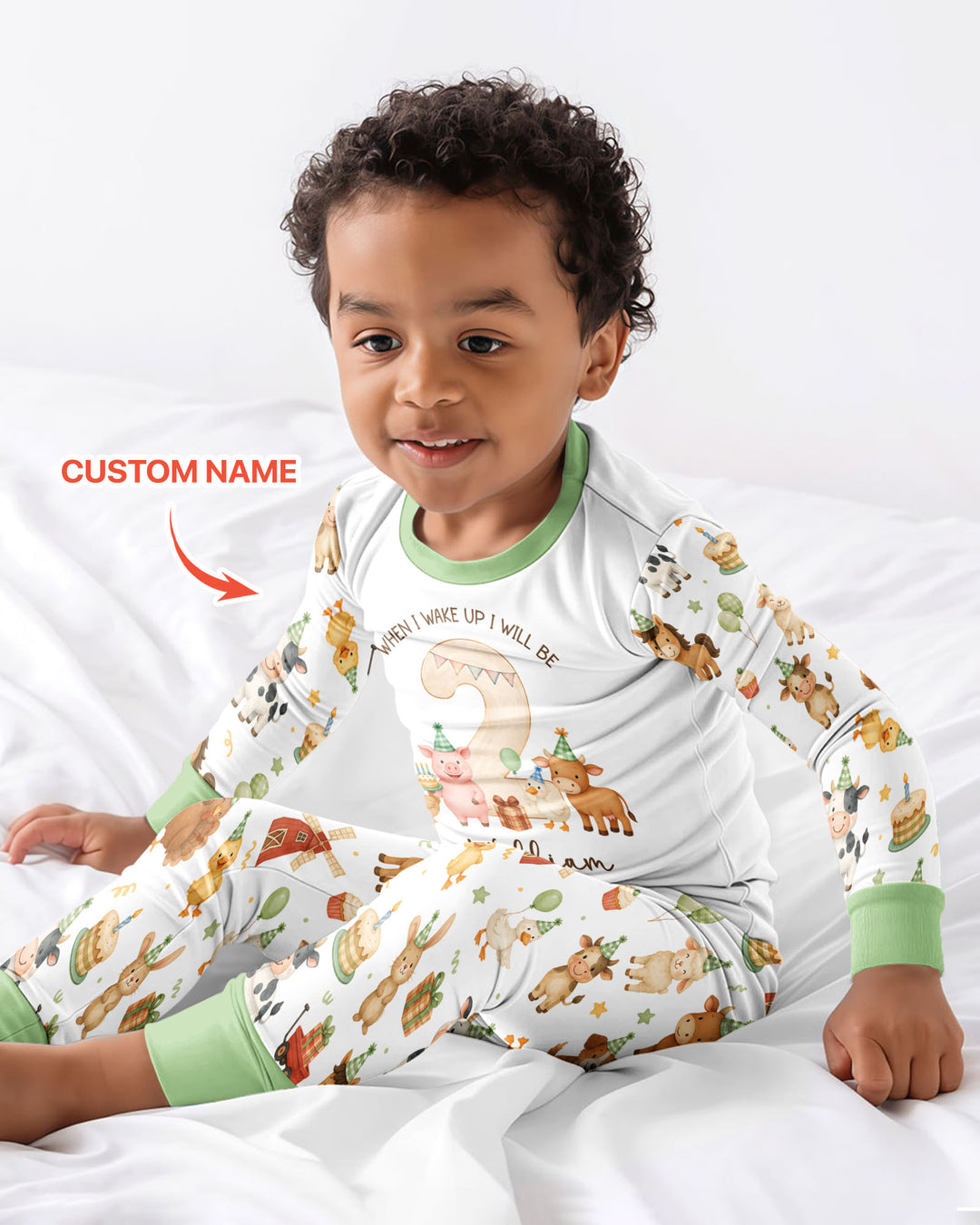 Personalized Farm Animals When I Wake Up I Will Be Birthday Bamboo Two Piece Long Sleeve Pajama Set