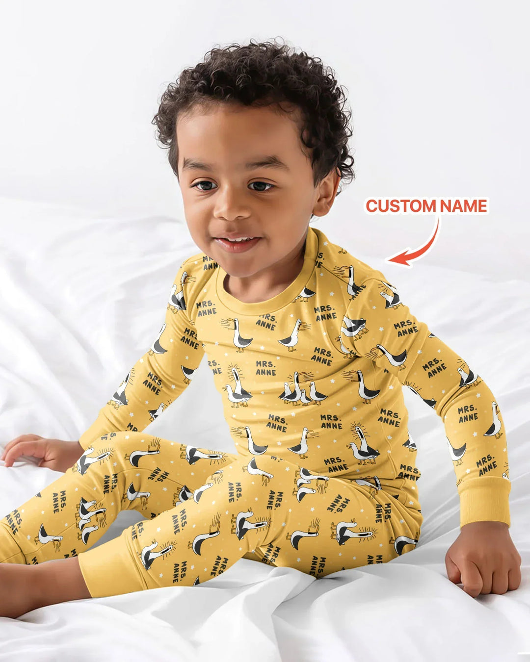 Custom Funny Seagulls Teacher Bamboo Two Piece Long Sleeve Pajama Set