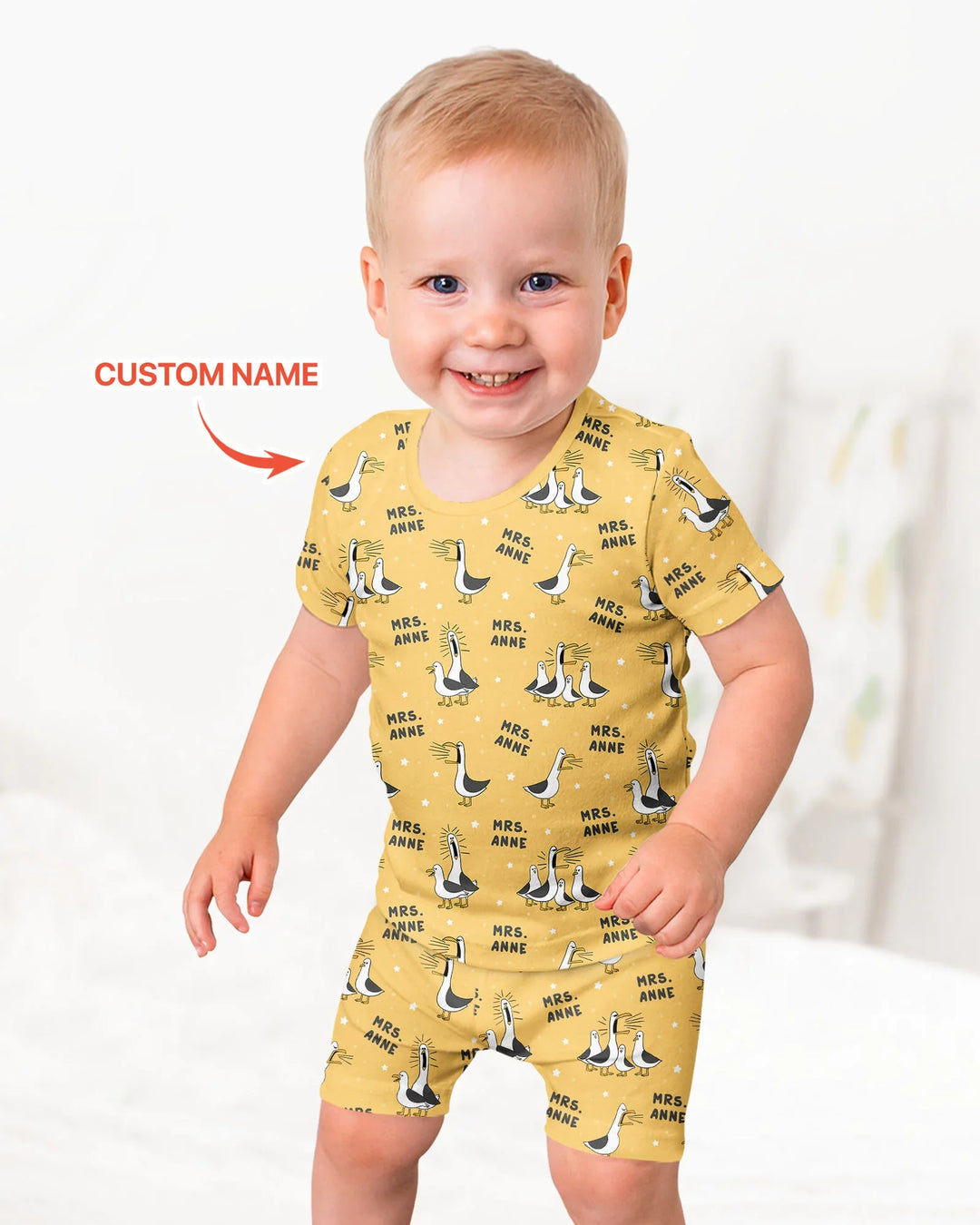 Custom Funny Seagulls Teacher Bamboo Two Piece Short Sleeve Shorts Pajama Set