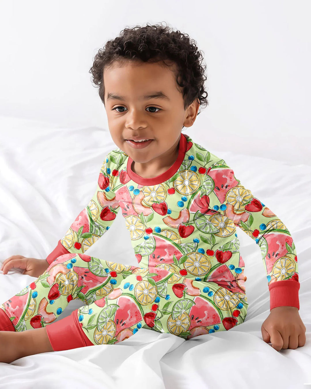 Sweet Summer Fruits Family Matching Bamboo Two Piece Long Sleeve Pajama Set