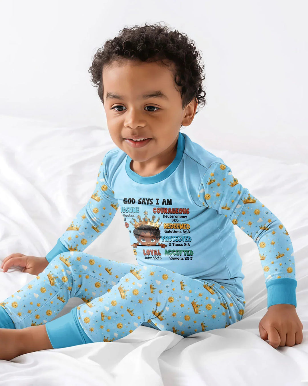 God Says I Am Afro  Boy  Bamboo Two Piece Long Sleeve Pajama Set