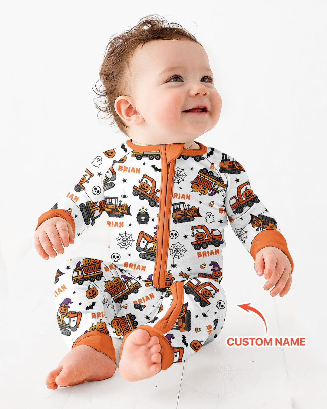 Custom Name Halloween Construction Trucks Bamboo Convertible Zippy