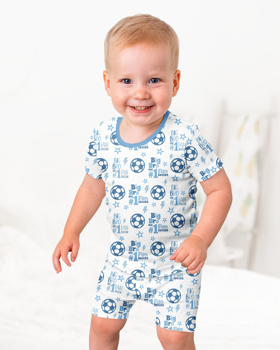 Little Sister and Bro #1 Fan Soccer Bamboo Two Piece Short Sleeve Shorts Pajama Set