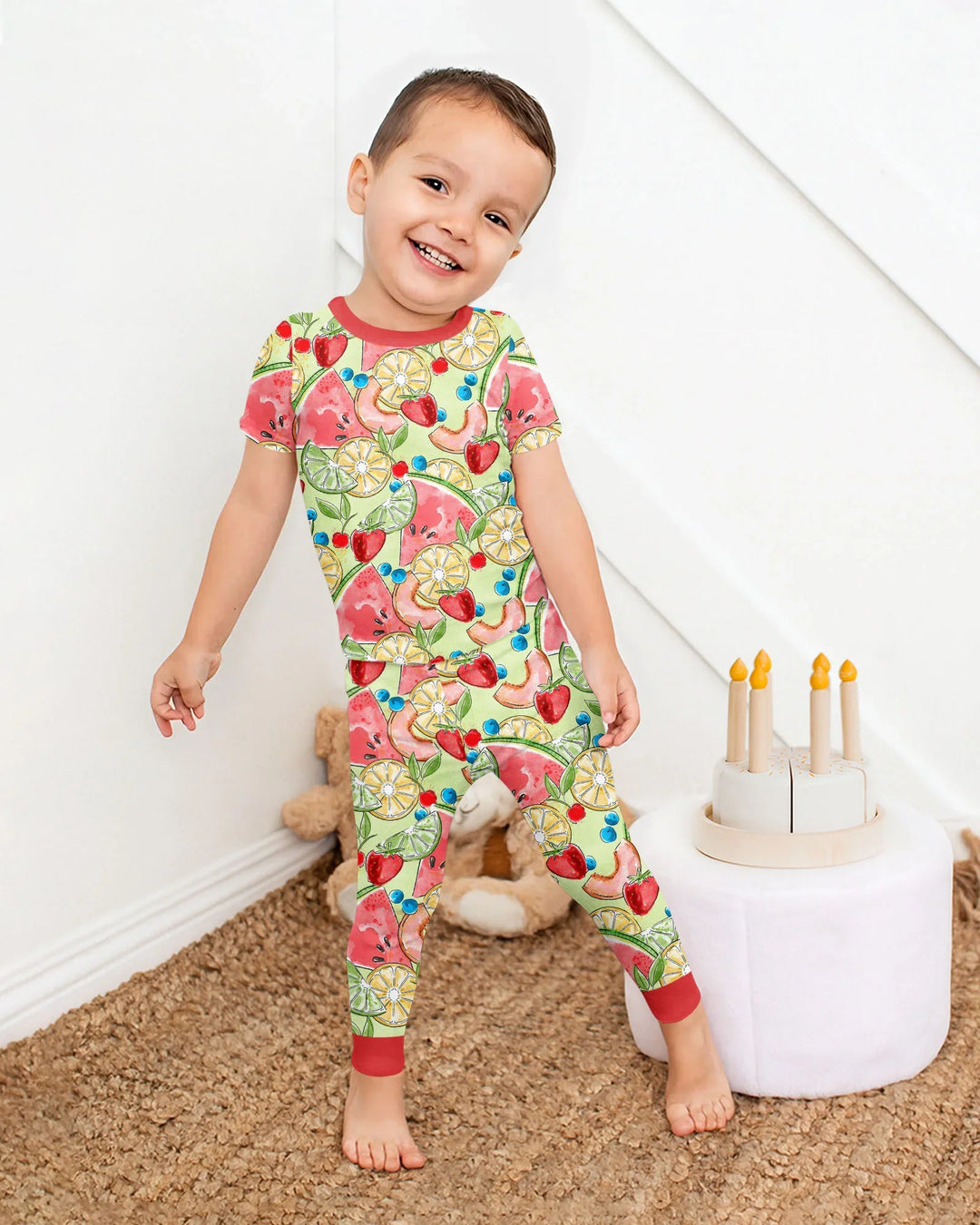 Sweet Summer Fruits Family Matching Bamboo Two Piece Short Sleeve Pajama Set
