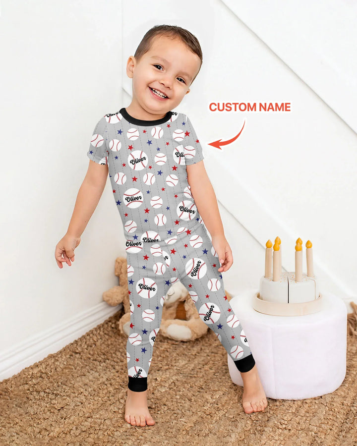Conjunto de pijama de dos piezas de bambú a juego con mangas cortas y nombre personalizado "Novato del año"