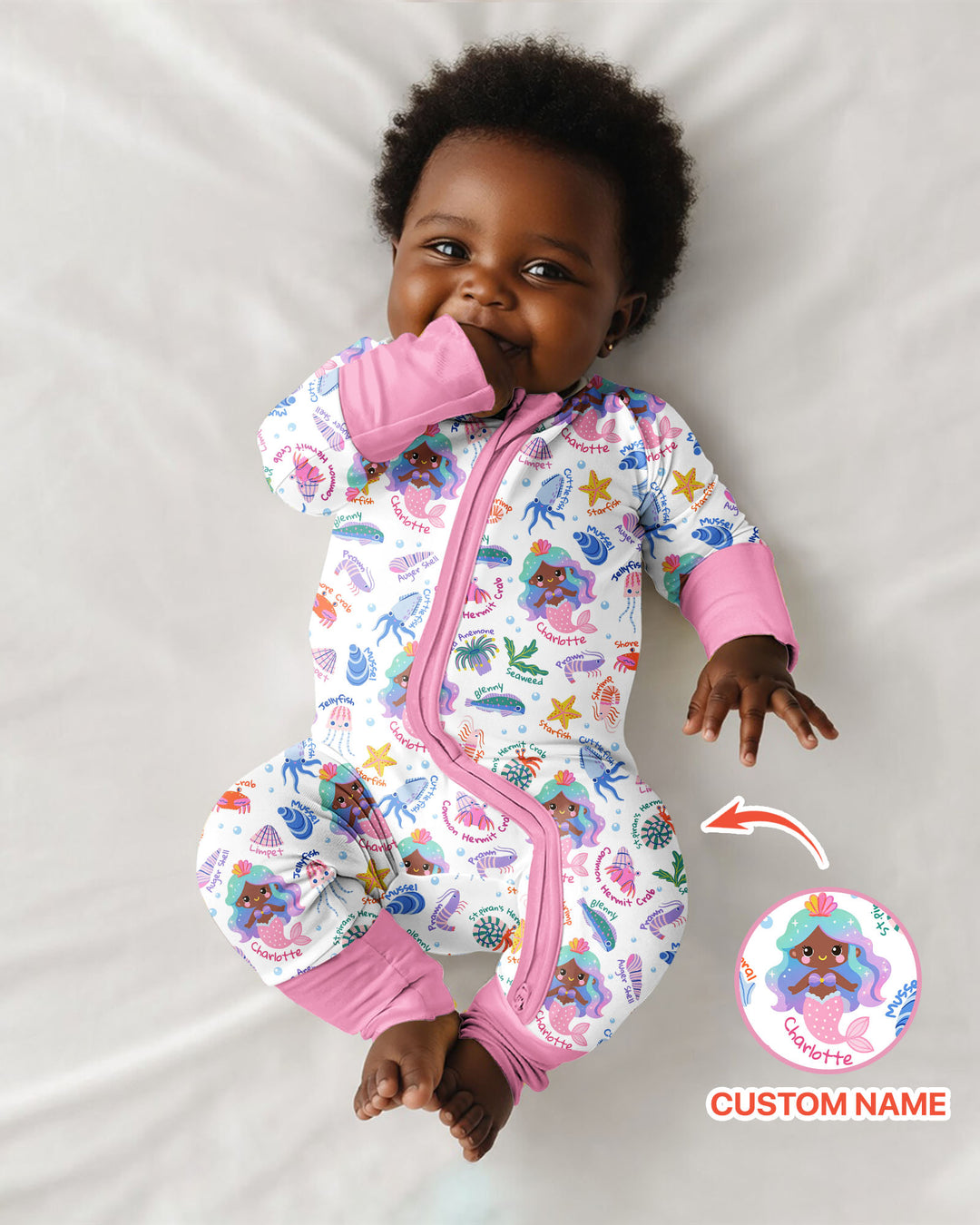 Personalized Cute Mermaid Bamboo Convertible Zippy
