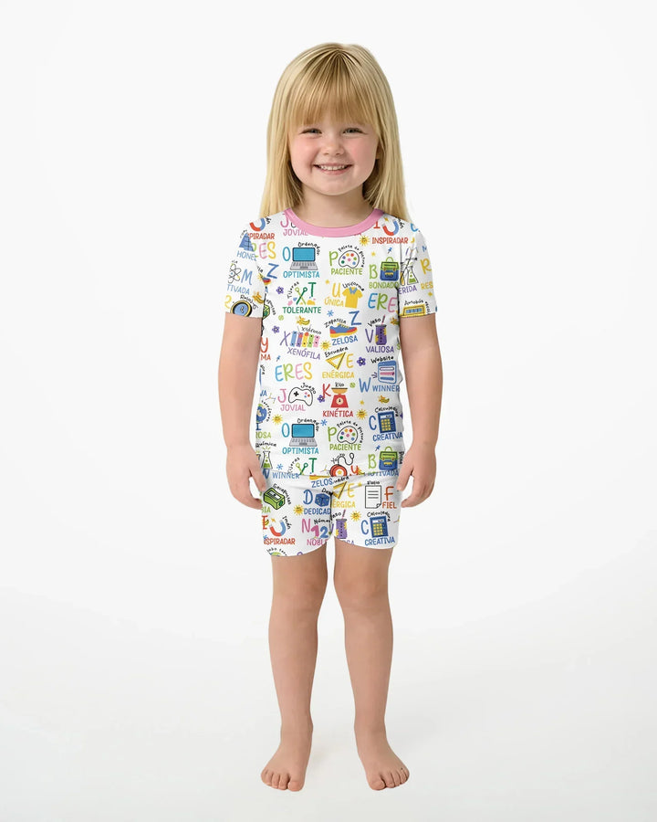 You Are Spanish Alphabet Version Bamboo Two Piece Short Sleeve Shorts Pajama Set