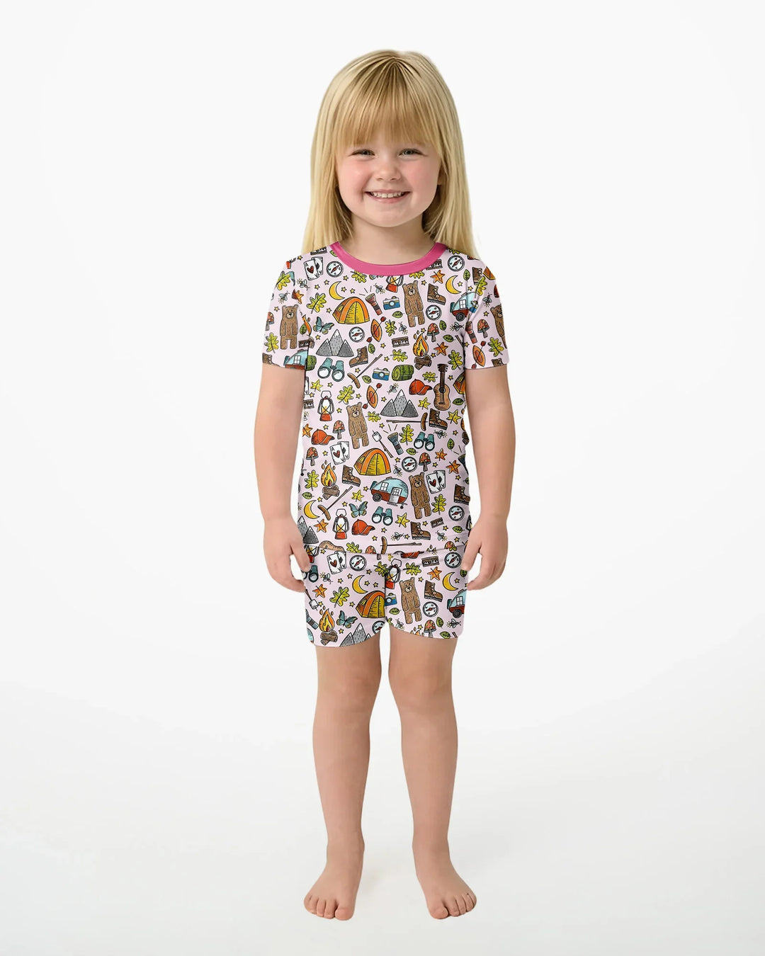 Funny Camper Family Matching Bamboo Two Piece Short Sleeve Shorts Pajama Set