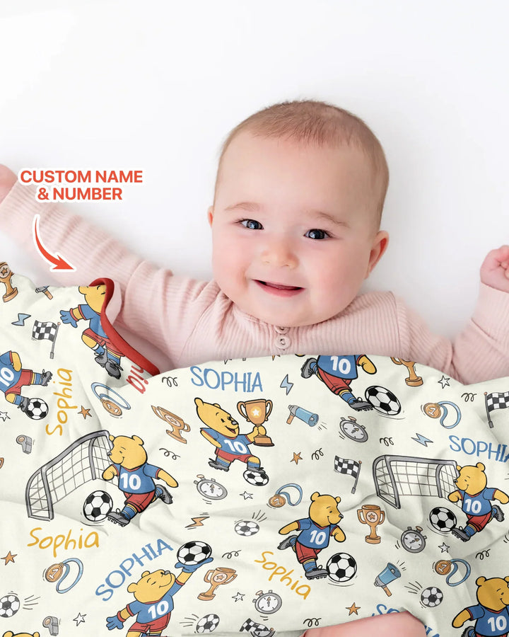 Personalized Classic Bear World Soccer Bamboo Blanket