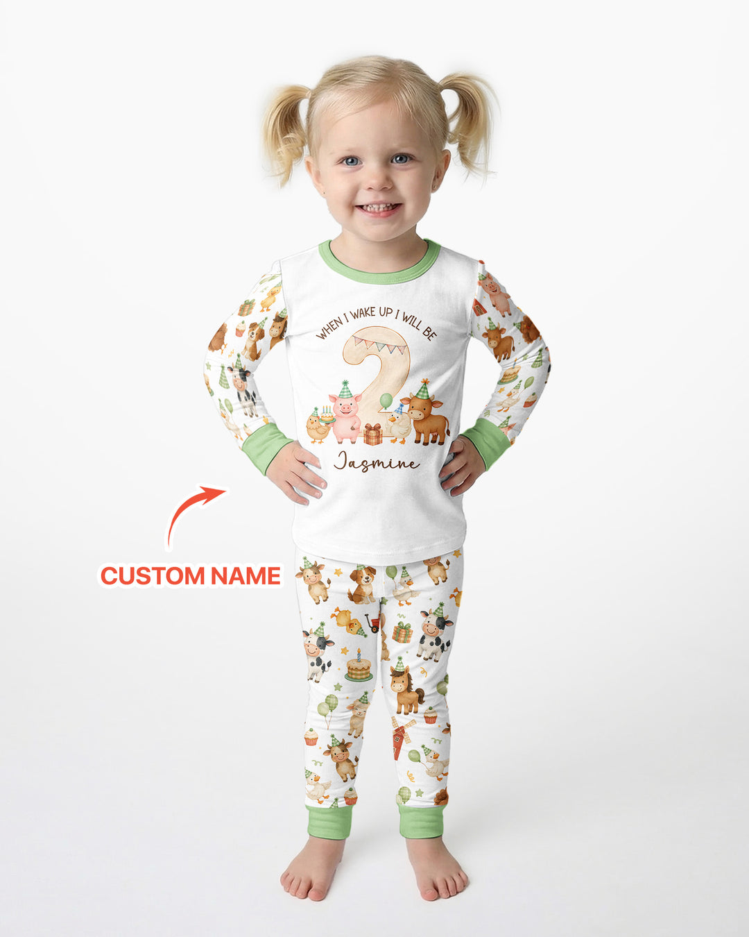 Personalized Farm Animals When I Wake Up I Will Be Birthday Bamboo Two Piece Long Sleeve Pajama Set