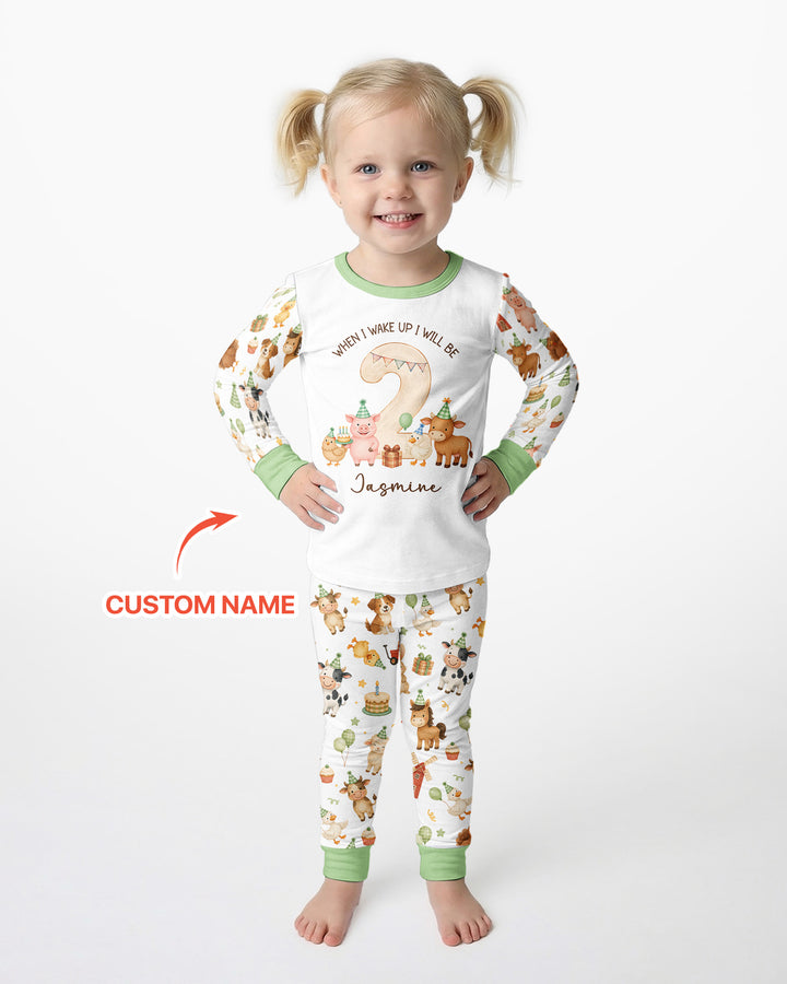 Personalized Farm Animals When I Wake Up I Will Be Birthday Bamboo Two Piece Long Sleeve Pajama Set
