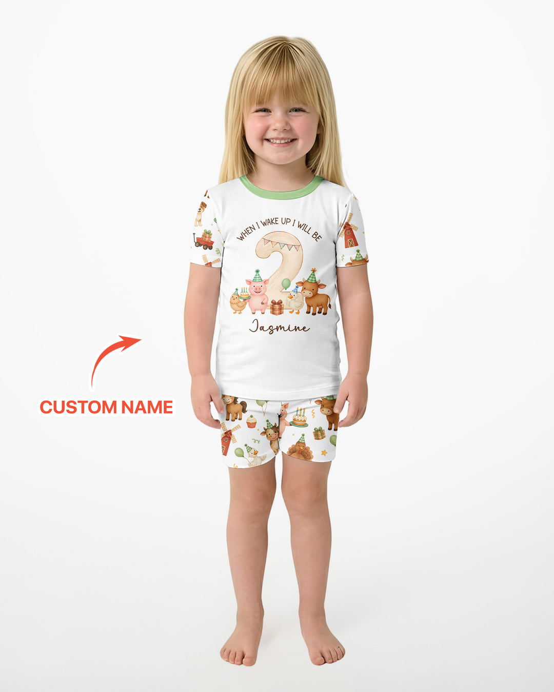 Personalized Farm Animals When I Wake Up I Will Be Birthday Bamboo Two Piece Short Sleeve Shorts Pajama Set