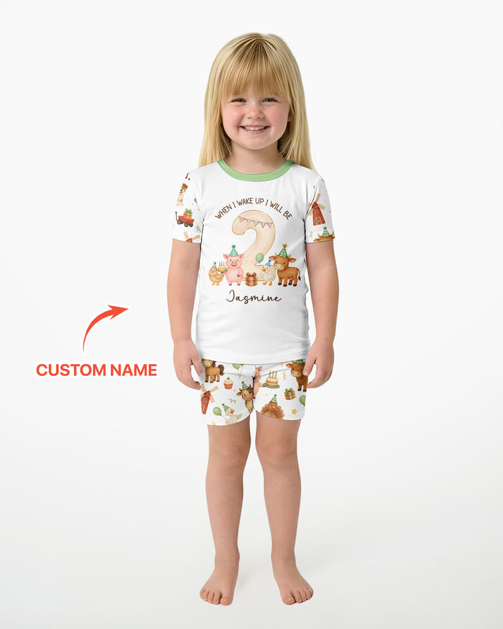 Personalized Farm Animals When I Wake Up I Will Be Birthday Bamboo Two Piece Short Sleeve Shorts Pajama Set