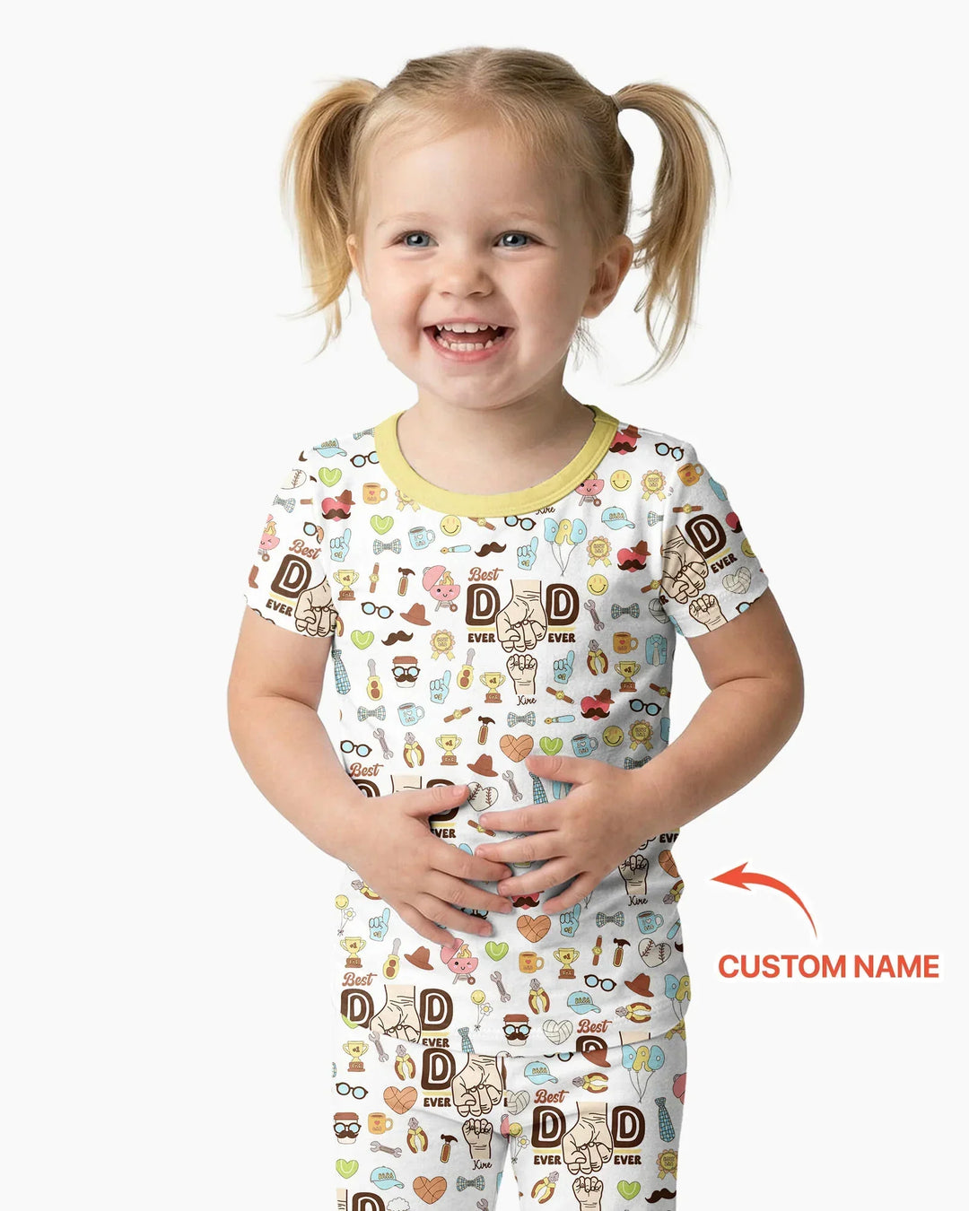Custom Kids Name Best Dad Ever Bamboo Two Piece Short Sleeve Pajama Set