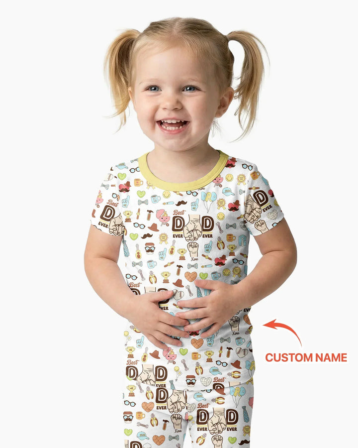 Custom Kids Name Best Dad Ever Bamboo Two Piece Short Sleeve Pajama Set