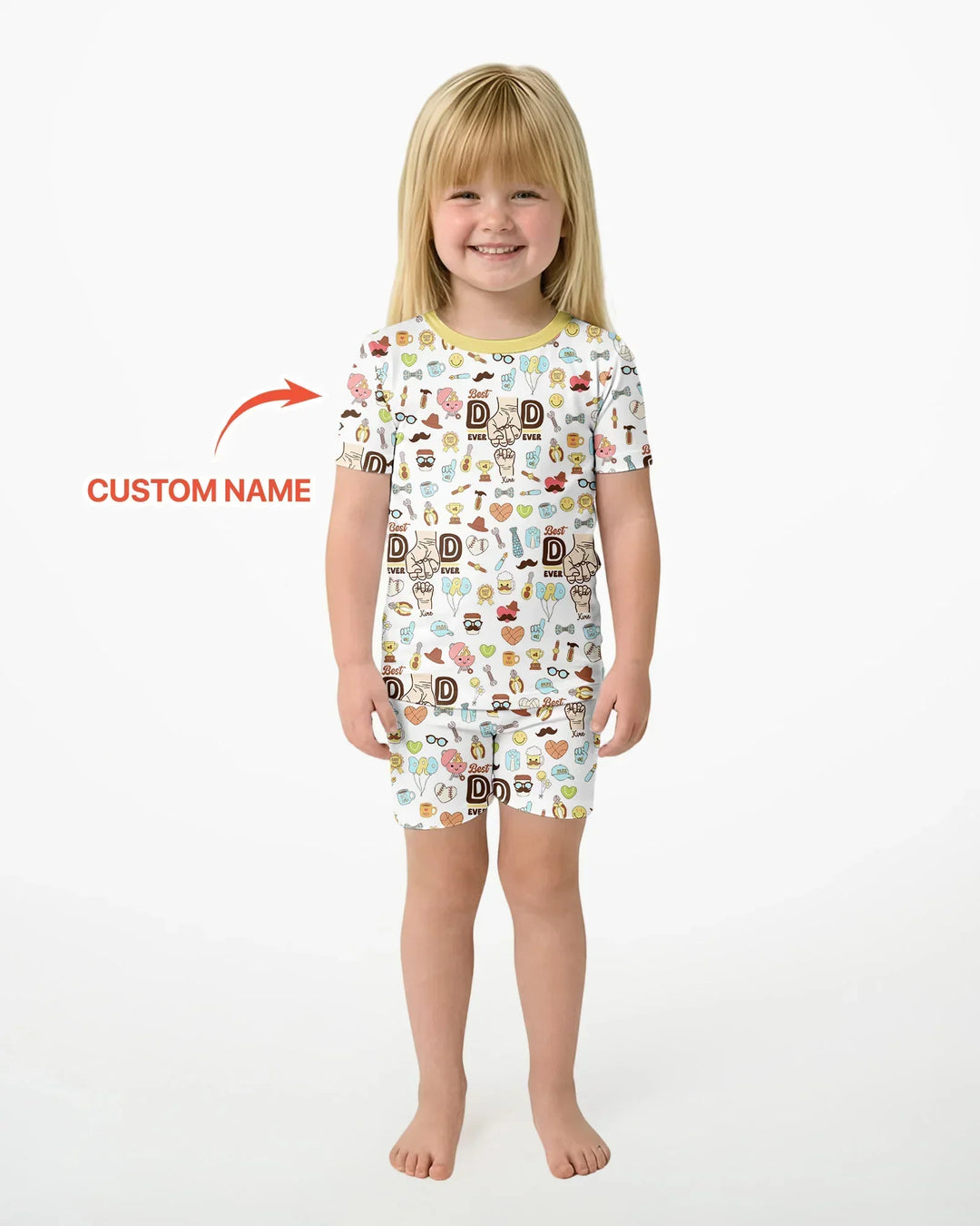 Custom Kids Name Best Dad Ever Bamboo Two Piece Short Sleeve Shorts Pajama Set
