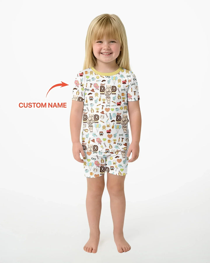 Custom Kids Name Best Dad Ever Bamboo Two Piece Short Sleeve Shorts Pajama Set