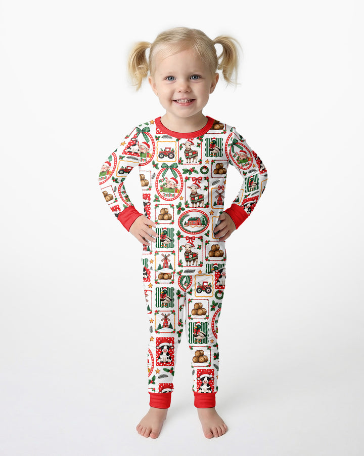 Christmas Farm Animals Bamboo Two Piece Long Sleeve Pajama Set