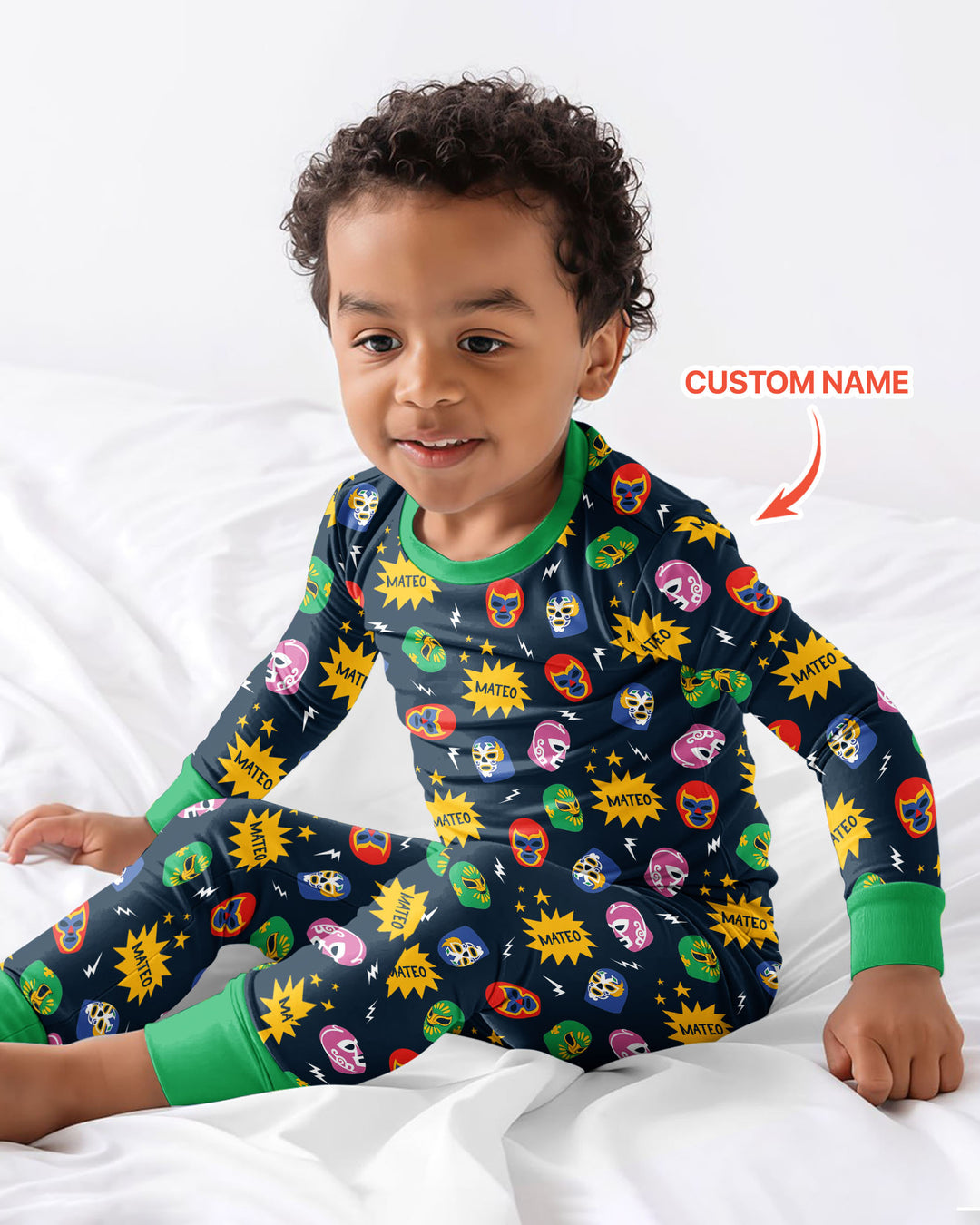 Lucha Libre Custom Name Bamboo Two Piece Long Sleeve Pajama Set
