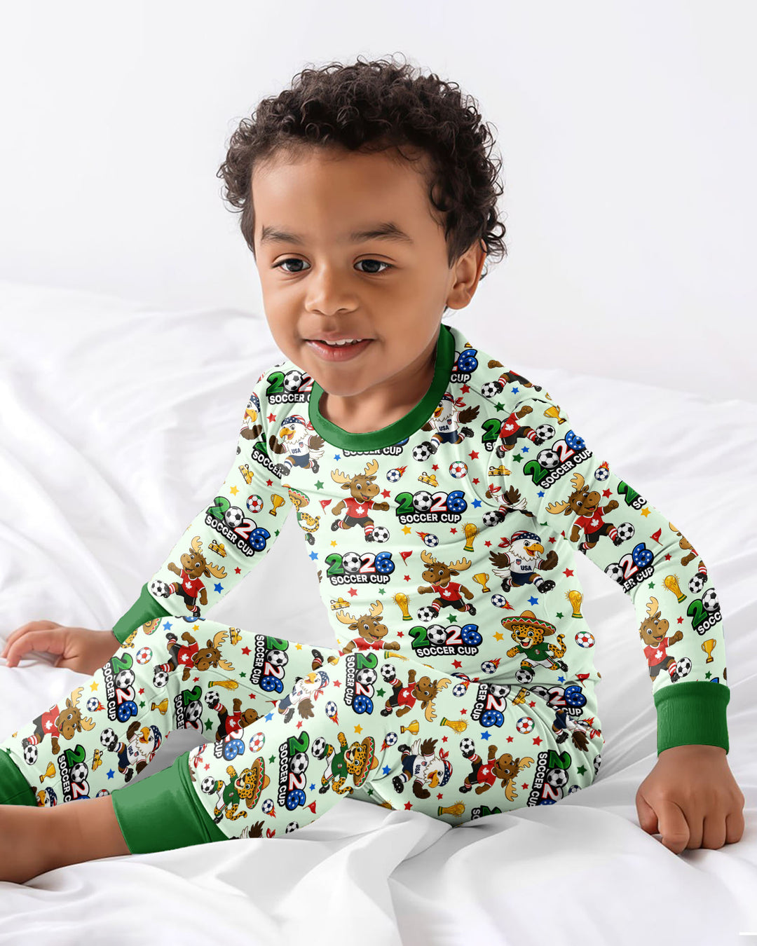 Soccer Cup Cute Mascots Bamboo Two Piece Long Sleeve Pajama Set