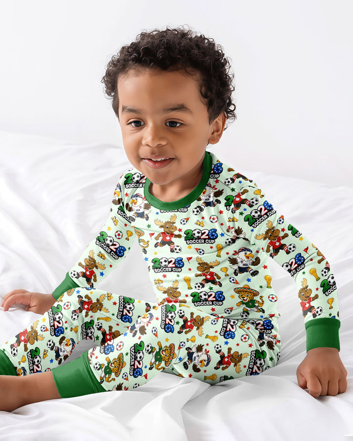 Soccer Cup Cute Mascots Bamboo Two Piece Long Sleeve Pajama Set