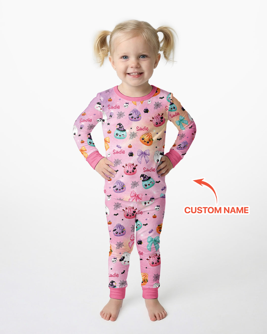 Custom Name Spooky Dumpling Bamboo Two Piece Long Sleeve Pajama Set