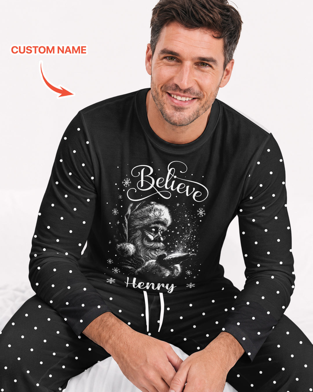 Custom Name Vintage Believe Santa Bamboo Men's Pajama Set