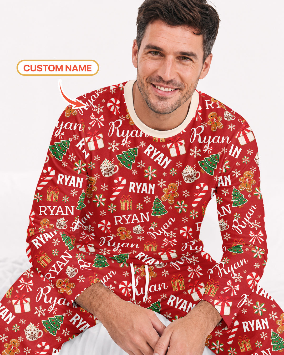 Merry Christmas Custom Name Bamboo Men's Pajama Set