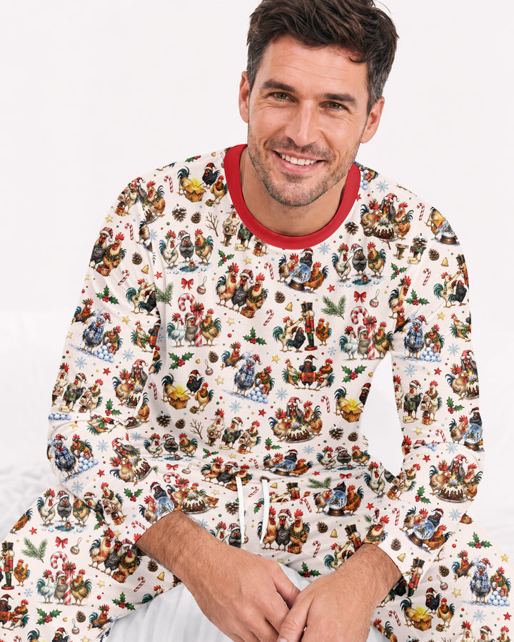Funny Roosters On Christmas Bamboo Men's Pajama Set