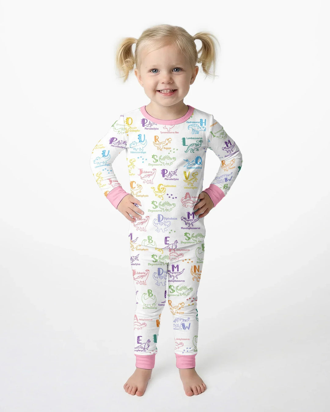 Dino Alphabet ABC Bamboo Two Piece Long Sleeve Pajama Set